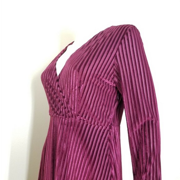 Velvet Burnout Striped Dress Plus Size Burgundy Empire Waist Maxi Cocktail Dress - Picture 9 of 12